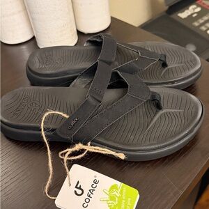 Coface Women’s Black Comfort Sandals - Slip-On Thong Style